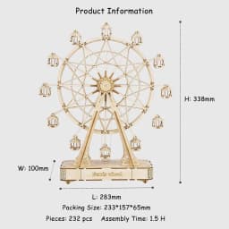 Robotime Rolife 3D Puzzle Ferris Wheel Music Box Box Model Kit with Music for Children and Adults Crafts Adults Women 3D Puzzle
