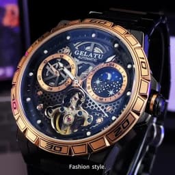GELATU 6020 Trend Men's Watches Multifunctional Automatic Mechanical Watch for Men Flywheel Hollow out Moon Phase Wristwatch Man