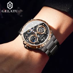 GELATU 6020 Trend Men's Watches Multifunctional Automatic Mechanical Watch for Men Flywheel Hollow out Moon Phase Wristwatch Man