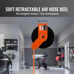 SucceBuy Retractable Air Hose Reel 50FT Hybrid Air Compressor Hose Reel Wall Mount Heavy Duty Double Arm Stainless Steel Reel