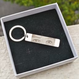 GoldButterly Customized Eyes Photo Couple Key Chain Laser Engraved Eyes Photo Key Chain Stainless Steel Jewelry Gifts for Lover