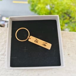 GoldButterly Customized Eyes Photo Couple Key Chain Laser Engraved Eyes Photo Key Chain Stainless Steel Jewelry Gifts for Lover