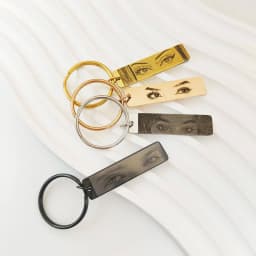 GoldButterly Customized Eyes Photo Couple Key Chain Laser Engraved Eyes Photo Key Chain Stainless Steel Jewelry Gifts for Lover