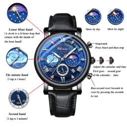 Men's quartz watch Leather strap waterproof watch Van Gogh Starry Sky decorated dial Chronograph Stopwatch Calendar available