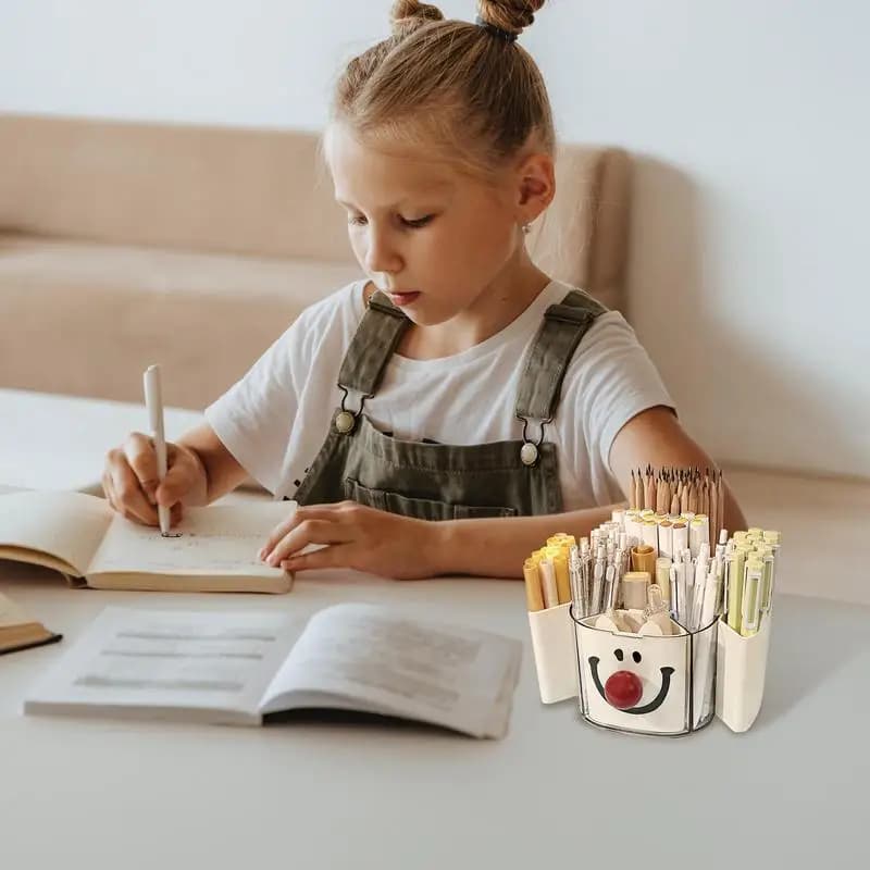 Desk Pencil Holder Cute Clown Pen Cup 360-Degree Rotating Desk Organizer Pencil Pen Holder With 4 Detachable Slots Cosmetic