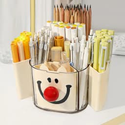 Desk Pencil Holder Cute Clown Pen Cup 360-Degree Rotating Desk Organizer Pencil Pen Holder With 4 Detachable Slots Cosmetic