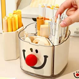 Desk Pencil Holder Cute Clown Pen Cup 360-Degree Rotating Desk Organizer Pencil Pen Holder With 4 Detachable Slots Cosmetic