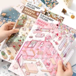 Miniature House Sticker Kit 3D Effect Stress Relief Stickers Cabin Scene Decals Hand Account Stickers Cartoon Scene Landscaping