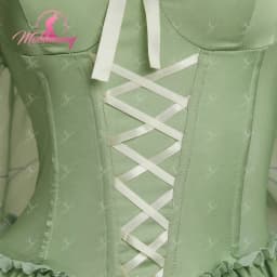 Mobbunny Women's Magic Elf Medieval Green Fairy Lingerie Dress Green Ruffle Elegant Bodysuit and Necklace with Stockings