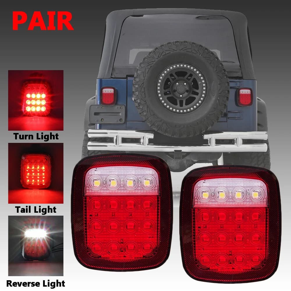 Pair LED Tail Lights Rear Brake Lamps Turn Stop Reverse for Jeep Wrangler TJ CJ JK