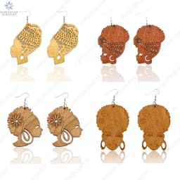 SOMESOOR Engraved Afrocentric Ethnic Wooden Drop Earrings Tribal Headwrap Natural Hair Geometric Dangle Jewelry For Women Gifts