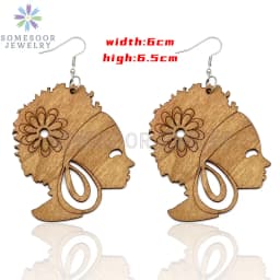 SOMESOOR Engraved Afrocentric Ethnic Wooden Drop Earrings Tribal Headwrap Natural Hair Geometric Dangle Jewelry For Women Gifts