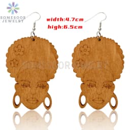 SOMESOOR Engraved Afrocentric Ethnic Wooden Drop Earrings Tribal Headwrap Natural Hair Geometric Dangle Jewelry For Women Gifts
