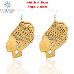 SOMESOOR Engraved Afrocentric Ethnic Wooden Drop Earrings Tribal Headwrap Natural Hair Geometric Dangle Jewelry For Women Gifts