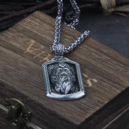 Real 925 Sterling Silver Odin Photo frame with chain and Viking wooden box as gift