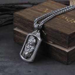 Real 925 Sterling Silver Odin Photo frame with chain and Viking wooden box as gift