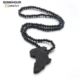 SOMEHOUR Fashion Africa Map Necklace For Men And Women Engraved Wooden Pendant Beads String Chians Charms Dangle Hiphop Jewelry