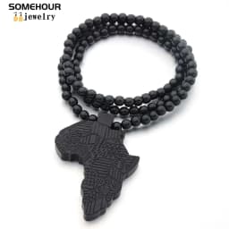 SOMEHOUR Fashion Africa Map Necklace For Men And Women Engraved Wooden Pendant Beads String Chians Charms Dangle Hiphop Jewelry