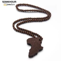 SOMEHOUR Fashion Africa Map Necklace For Men And Women Engraved Wooden Pendant Beads String Chians Charms Dangle Hiphop Jewelry