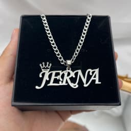 Custom Name Necklace Cuban Chain Pendant Necklace Custom Stainless Steel Crown Necklace Personalized Silver Jewelry Women
