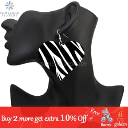 SOMESOOR Fashion Leopard Print Heart Wooden Drop Earrings For Women Black Zebra Colorful Animal Skin Pattern Wood Dangle Jewelry