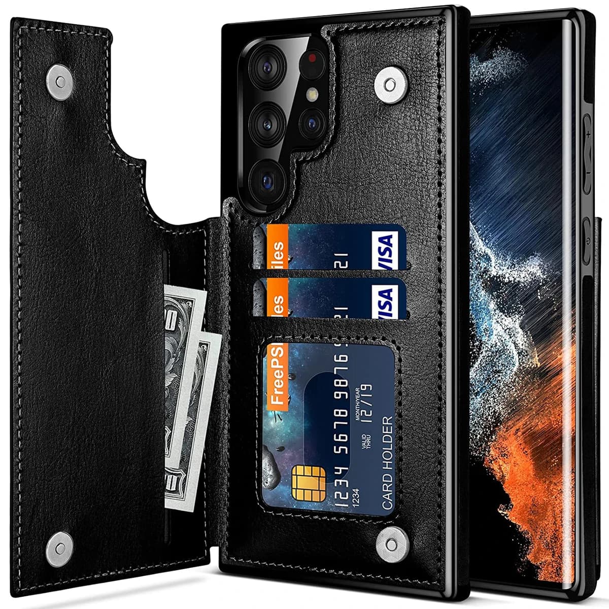 for Samsung Galaxy S22 Ultra Cover Wallet Case ID Credit Card Slot Holder Cash Pocket Sleeve PU Leather Magnetic Closure Case