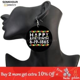 SOMEHOUR Freeish Since 1865 Juneteenth Art Print Wooden Drop Earrings For Women Young Black Independence Day Wood Loops Dangle