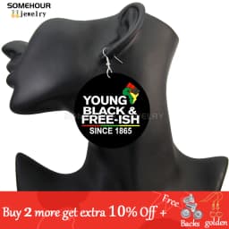 SOMEHOUR Freeish Since 1865 Juneteenth Art Print Wooden Drop Earrings For Women Young Black Independence Day Wood Loops Dangle