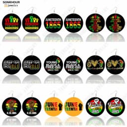 SOMEHOUR Freeish Since 1865 Juneteenth Art Print Wooden Drop Earrings For Women Young Black Independence Day Wood Loops Dangle