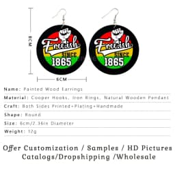 SOMEHOUR Freeish Since 1865 Juneteenth Art Print Wooden Drop Earrings For Women Young Black Independence Day Wood Loops Dangle