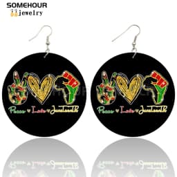 SOMEHOUR Freeish Since 1865 Juneteenth Art Print Wooden Drop Earrings For Women Young Black Independence Day Wood Loops Dangle