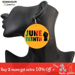 SOMEHOUR Freeish Since 1865 Juneteenth Art Print Wooden Drop Earrings For Women Young Black Independence Day Wood Loops Dangle