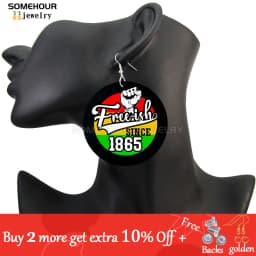 SOMEHOUR Freeish Since 1865 Juneteenth Art Print Wooden Drop Earrings For Women Young Black Independence Day Wood Loops Dangle