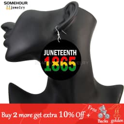 SOMEHOUR Freeish Since 1865 Juneteenth Art Print Wooden Drop Earrings For Women Young Black Independence Day Wood Loops Dangle