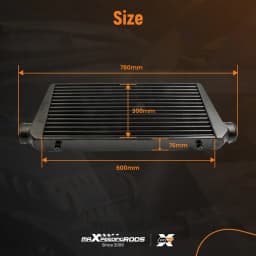 Cooling Tube & Fin Intercooler 600 X 300 X 76mm 3 inch Outlet Universal Black