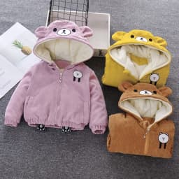 Children's Wear Baby Spring Winter Coat Cute Zipper Shirt Boys Girls Toddler 1-4-5 Years Old Cartoon Hoodie Plus Velvet Jackets