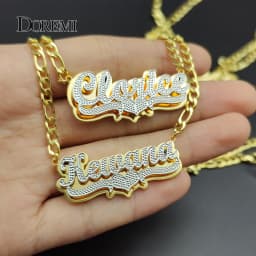 DOREMI Stainless Custom Nameplate Necklace 3D Pendant Necklace Personalized Custom Name Jewelry for Women/Men