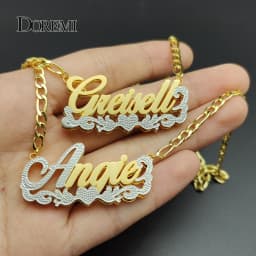 DOREMI Stainless Custom Nameplate Necklace 3D Pendant Necklace Personalized Custom Name Jewelry for Women/Men
