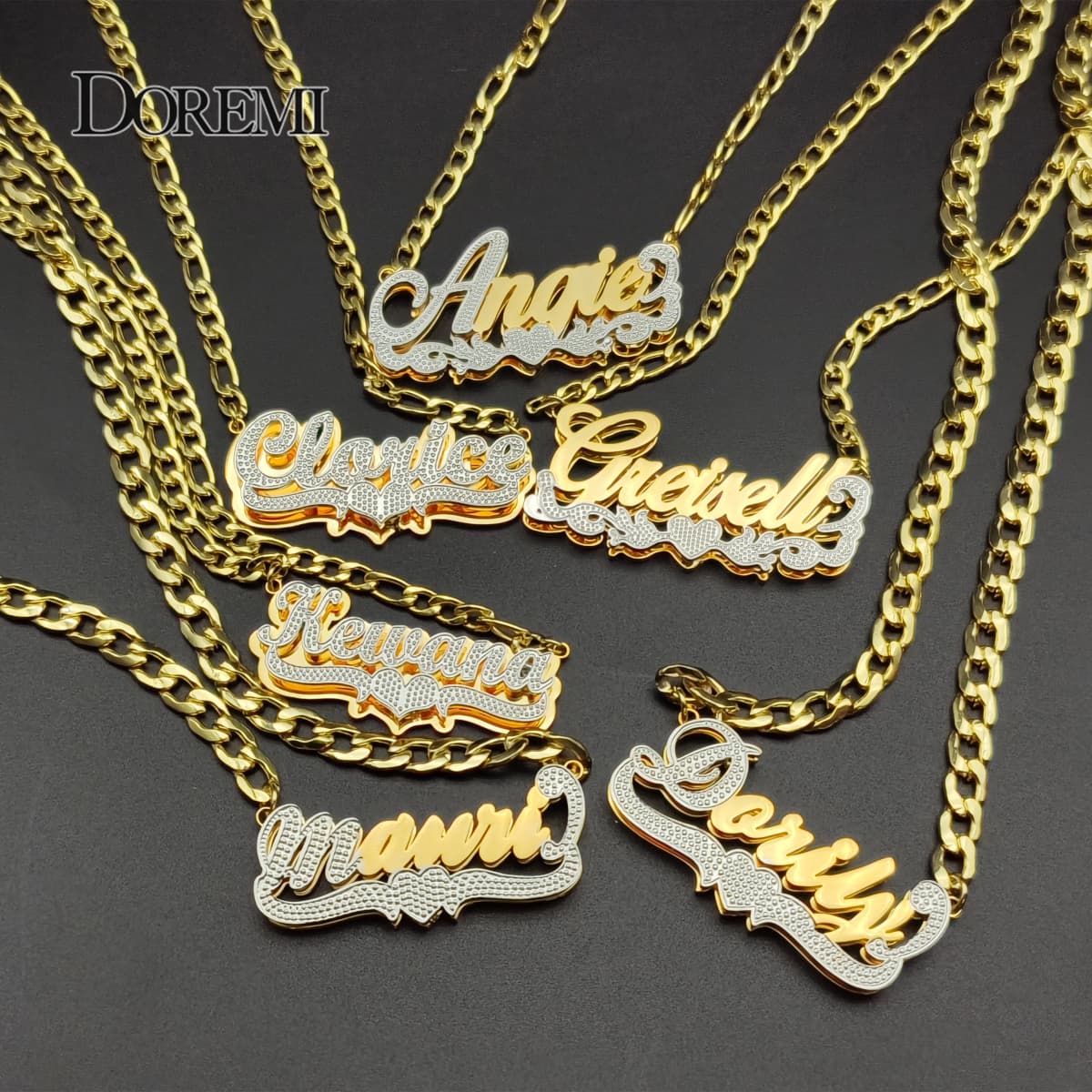 DOREMI Stainless Custom Nameplate Necklace 3D Pendant Necklace Personalized Custom Name Jewelry for Women/Men