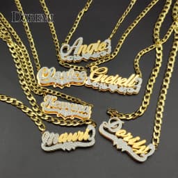DOREMI Stainless Custom Nameplate Necklace 3D Pendant Necklace Personalized Custom Name Jewelry for Women/Men