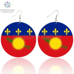 SOMESOOR National Coutry Flag Printed Wooden Drop Earrings Guadeloupe French Guiana France Provinces Loops Dangle For Women Gift