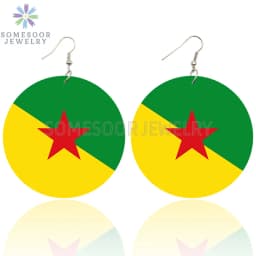 SOMESOOR National Coutry Flag Printed Wooden Drop Earrings Guadeloupe French Guiana France Provinces Loops Dangle For Women Gift