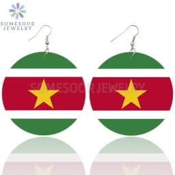 SOMESOOR National Coutry Flag Printed Wooden Drop Earrings Guadeloupe French Guiana France Provinces Loops Dangle For Women Gift