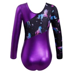 Kids Girls Long Sleeves Cartoon Print Sports Gymnastics Workot Bodysuit Choldren Patchwork Ballet Dance Leotard Jumpsuit Romper