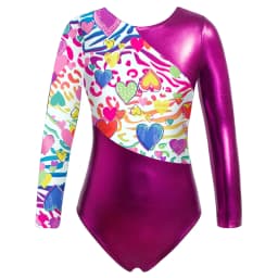 Kids Girls Long Sleeves Cartoon Print Sports Gymnastics Workot Bodysuit Choldren Patchwork Ballet Dance Leotard Jumpsuit Romper