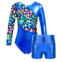 Kids Girls Long Sleeves Cartoon Print Sports Gymnastics Workot Bodysuit Choldren Patchwork Ballet Dance Leotard Jumpsuit Romper