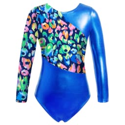 Kids Girls Long Sleeves Cartoon Print Sports Gymnastics Workot Bodysuit Choldren Patchwork Ballet Dance Leotard Jumpsuit Romper