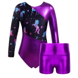 Kids Girls Long Sleeves Cartoon Print Sports Gymnastics Workot Bodysuit Choldren Patchwork Ballet Dance Leotard Jumpsuit Romper