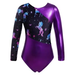 Kids Girls Long Sleeves Cartoon Print Sports Gymnastics Workot Bodysuit Choldren Patchwork Ballet Dance Leotard Jumpsuit Romper