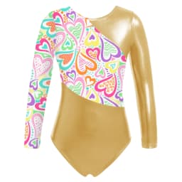 Kids Girls Long Sleeves Cartoon Print Sports Gymnastics Workot Bodysuit Choldren Patchwork Ballet Dance Leotard Jumpsuit Romper